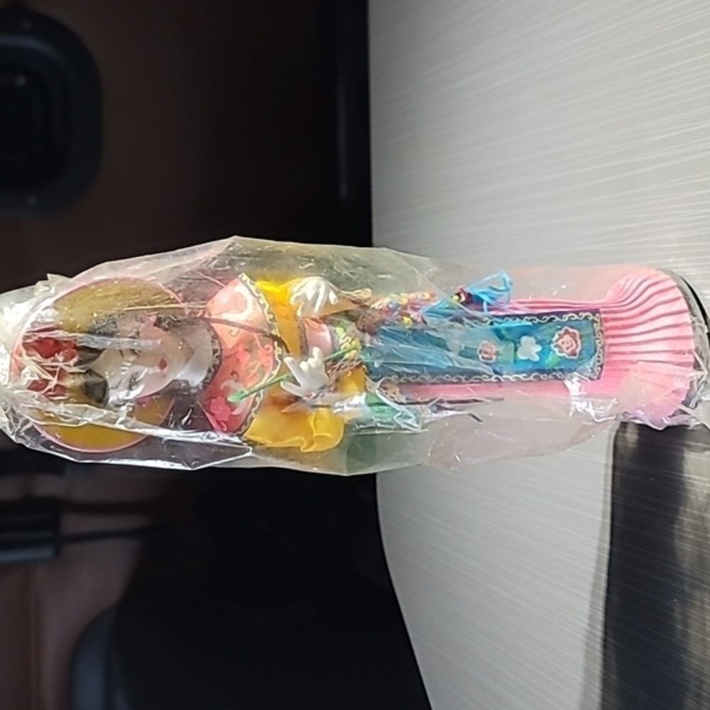 Vintage Asian Doll Pink‎ Dress Yellow Top With Hat. Still In Plastic.